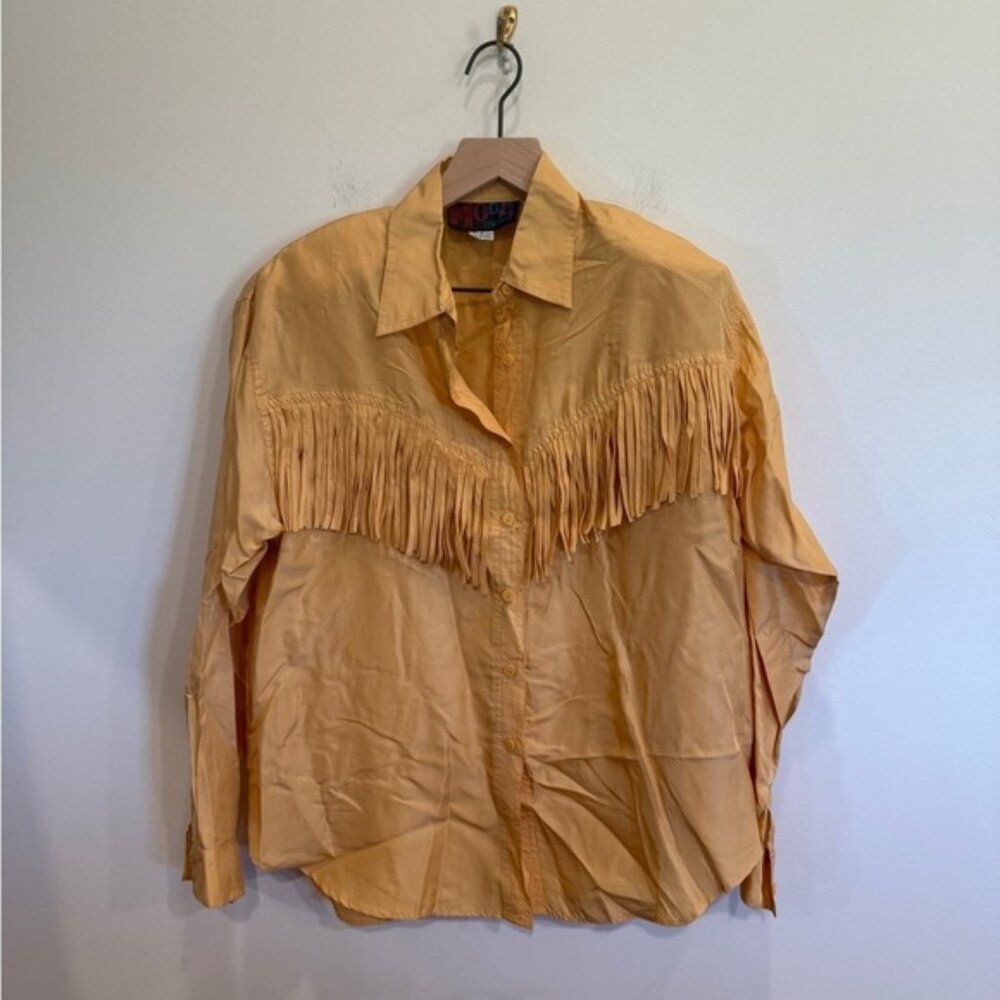 Vintage Gold Fringe Button-Up Shirt